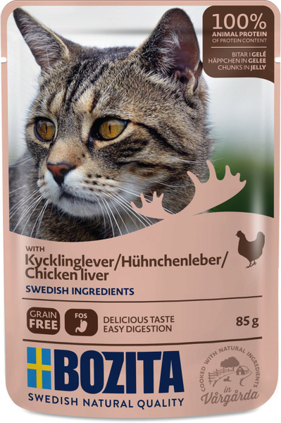 Влажный корм для кошек Bozita Pouch Chicken liver, кусочки в желе с ...