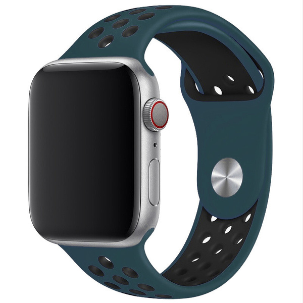 Силиконовый ремешок для часов Apple Watch 38/40/41 мм изумрудный/черный ...