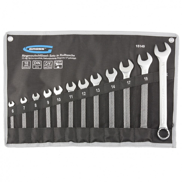 Набор ключей комбинированных 6-22 мм, 12 шт, CrV, холодный штамп Gross ...