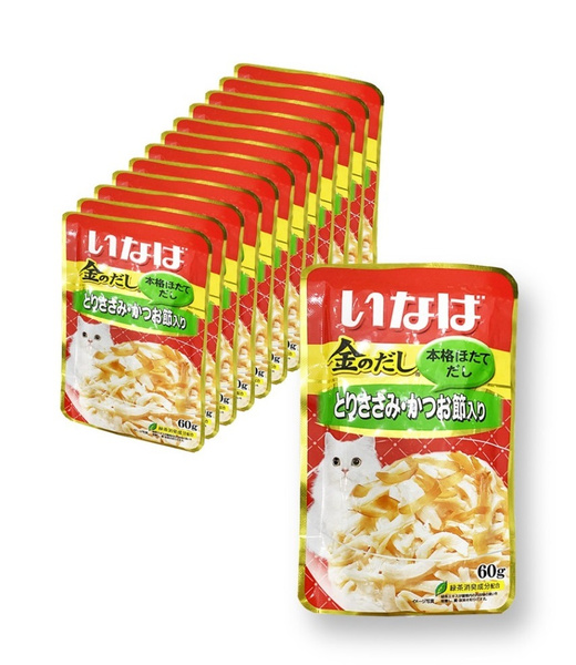 Паучи Inaba для любых кошек с куриным филе и кацуобуси (тунец-бонито ...