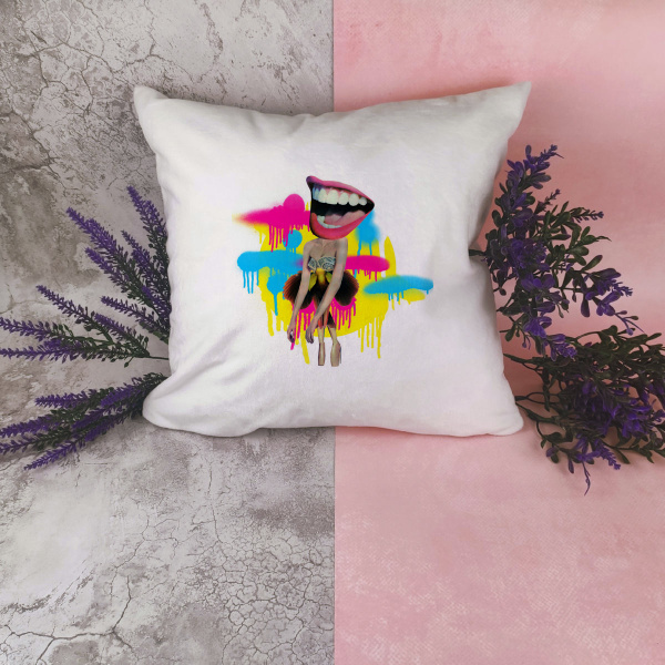 Подушка CoolPodarok Улыбка девушка краски арт 40x40 - купить по низкой ...