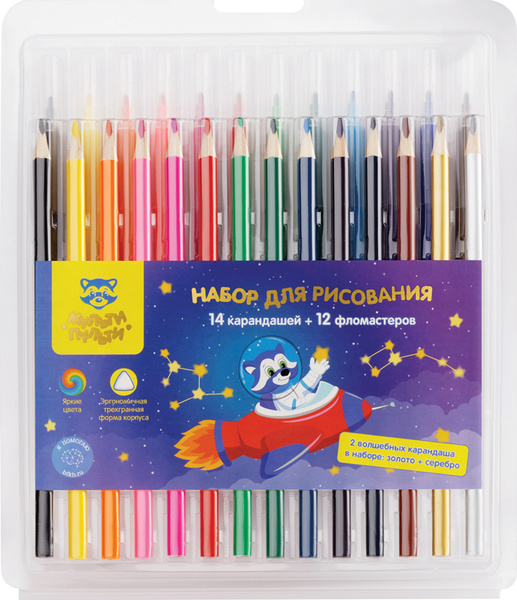 Набор для рисования 12 фломастеров+14 карандашей, пласт. футляр, CPWP ...