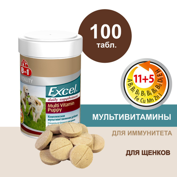 Мультивитамины 8in1 Excel Multi Vitamin Puppy для щенков, 100 таблеток ...