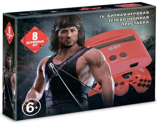 Игровая приставка 16 bit Rambo 8 в 1 + 8 встроенных игр + 2 геймпада ...