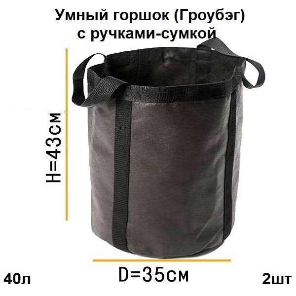 Тканевый мешок (Гроубэг) 40л - 2 шт с ручками-сумкой, Текстильный ...