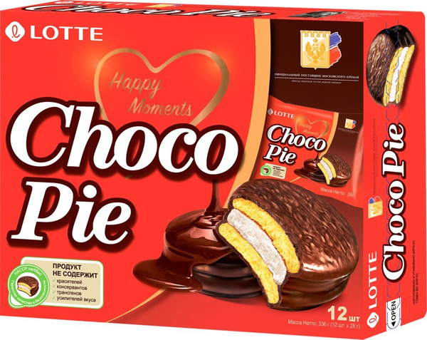 Печенье LOTTE Choco Pie бисквитное в шоколадной глазури, 12х28 г, 336 г ...