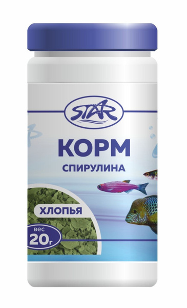 Корм для рыбок аквариумных хлопья Star Спирулина 20г - купить с ...