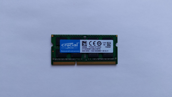 Mémoire RAM Crucial DDR3 4 Go 1333 MHz Pour PC Portable - SODIMM, 204 Broches, 1.5V
