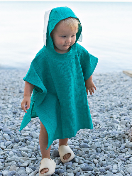 Sondetti, Туника детская пляжная муслиновая с капюшоном и ушками, пончо ...