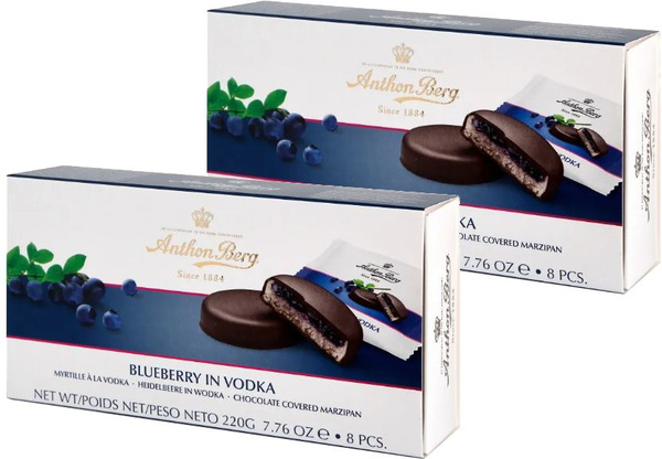 Anthon Berg шоколадные конфеты с марципаном голубика в водке, 2 коробки ...