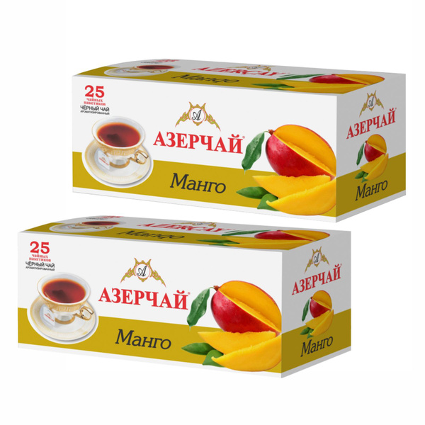 Черный чай в пакетиках Азерчай Манго, 2 шт по 25 пак. - купить с ...