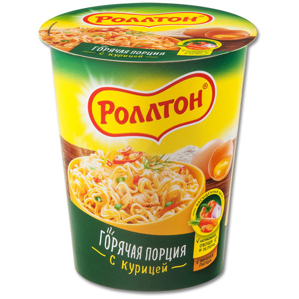 Лапша быстрого приготовления Роллтон "Курица", в стакане 70 г, 1 шт ...