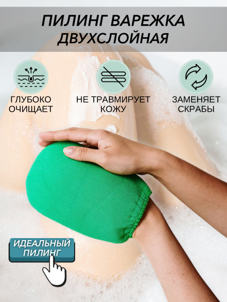 Варежка для пилинга, отшелушивающая, скраб перчатка для лица и тела ...
