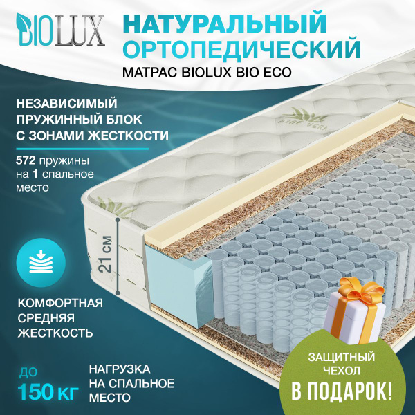 Характеристики BIOLUX Матрас Bio Eco, Гипоаллергенный, С зональным ...