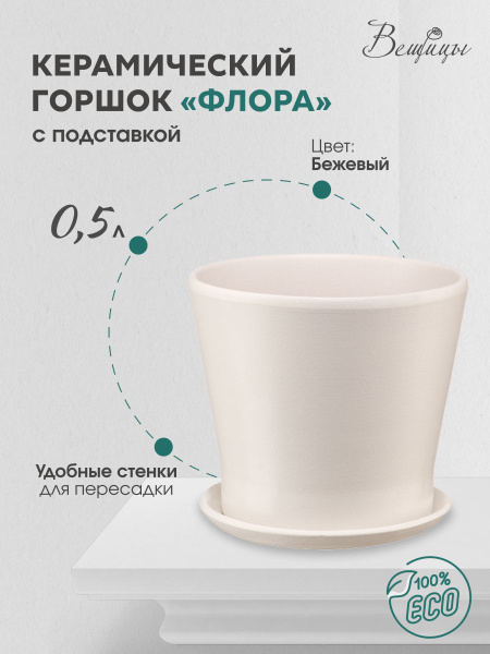 Керамический горшок цветочный ВеЩицы "Флора" с подставкой блюдцем ...