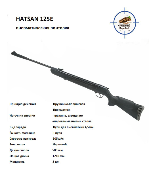 Пневматическая винтовка Hatsan 125 E, калибр 4,5, до 3 Дж купить c ...