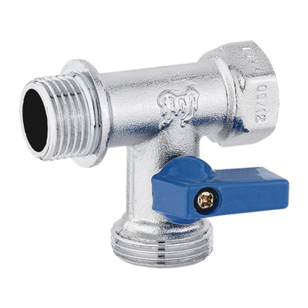 Кран для стиральной машины, 1/2"х3/4"х1/2", Г-Ш-Ш, шаровой, трехходовой ...