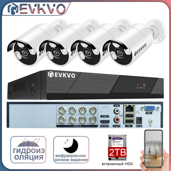 Система видеонаблюдения EVKVO YF-A-01-02_2 ТБ 4-камерная AHD камера ...