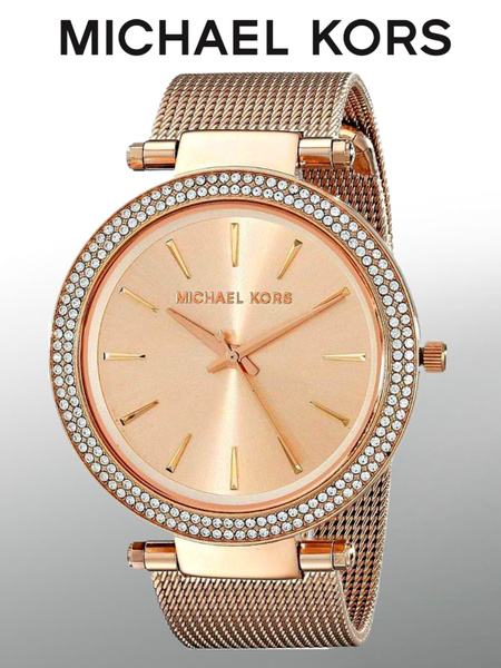 Часы Женские Наручные Michael Kors розовое золото со стразами миланский ...