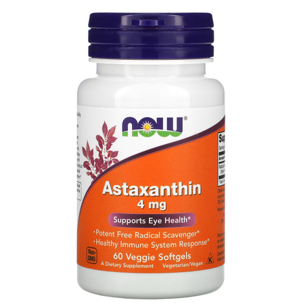 Астаксантин (антиоксидант) NOW Astaxanthin 4 мг, 60 растительных капсул ...