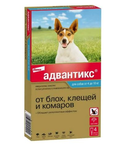 Капли Bayer/Elanco Адвантикс для собак от 4 до 10 кг от блох, клещей и ...