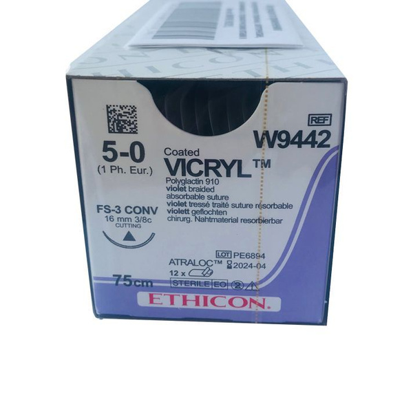 Шовный материал W9442 Vicryl ВИКРИЛ 5/0, 75 см, реж. 16 мм, 3/8 (12шт ...