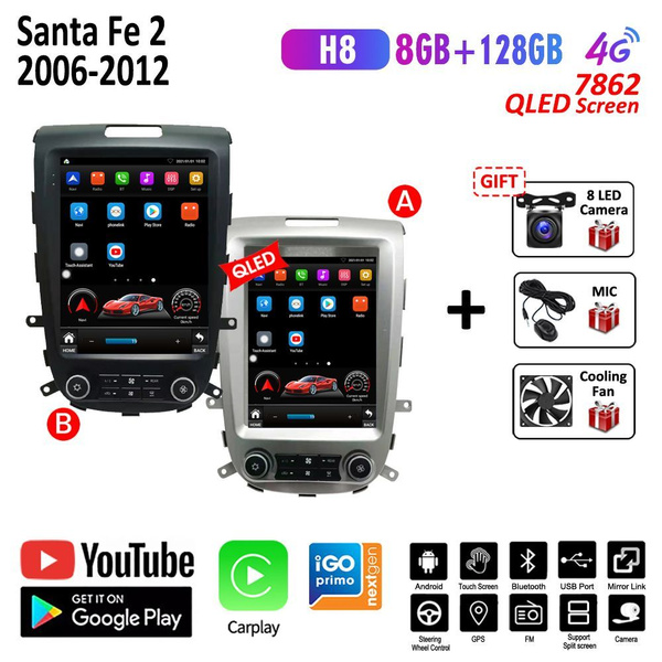 Штатная магнитола 2 дин Андроид Тесла Стиль Экран Хендай санта фе ...