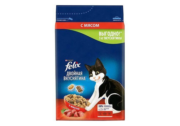 FELIX ДВОЙНАЯ ВКУСНЯТИНА / Сухой корм Пурина Феликс для взрослых кошек ...