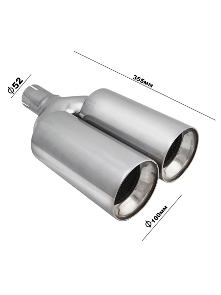 Насадка на глушитель двойная длина 355 мм, посадочный диаметр 52 мм ...