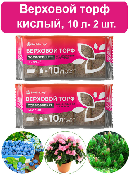 Торфобрикет Верховой торф кислый 2 шт по 10 л, Биомастер - купить по ...