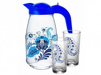 Набор для воды 3 предмета Кувшин 1.6л и 2 стакана 250мл "Гжель ...