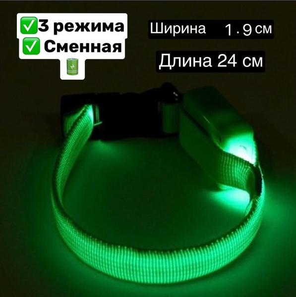 Светящийся ошейник для мелких собак и кошек размер XS зеленый с ...