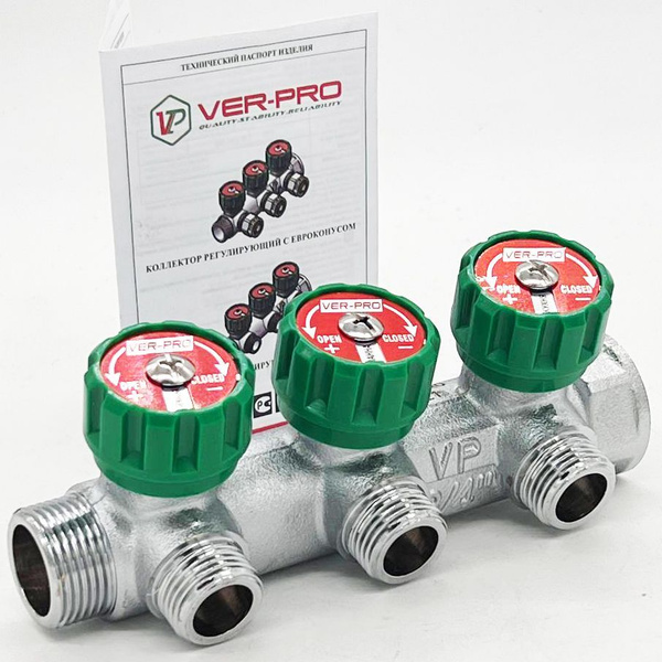 Коллектор для водоснабжения VIEIR 3/4"х1/2" на 3 выхода регулирующий ...