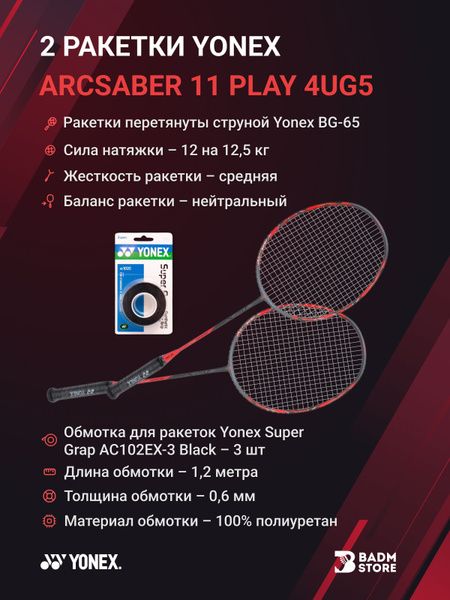 Набор для бадминтона Yonex Play (2 любительские ракетки, пластиковые ...