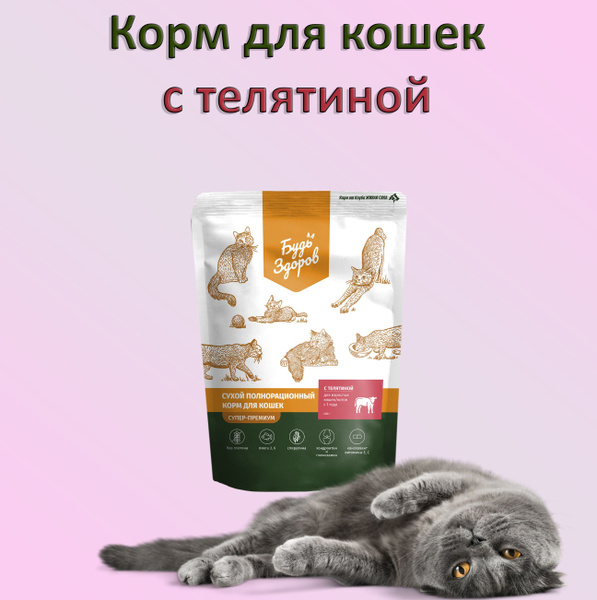 400 г Будь Здоров Корм для взрослых кошек / котов с 1 года с телятиной ...