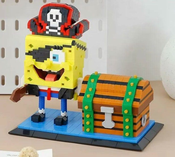 Конструктор 3D из миниблоков Balody Губка Боб пират с сундуком шкатулка ...