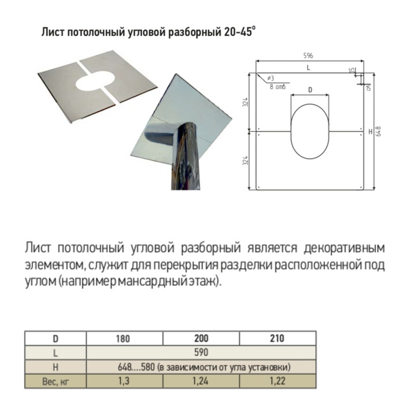 Лист потолочный Угловой разборный ЛПУР 20"- 45" D200 купить на OZON по ...