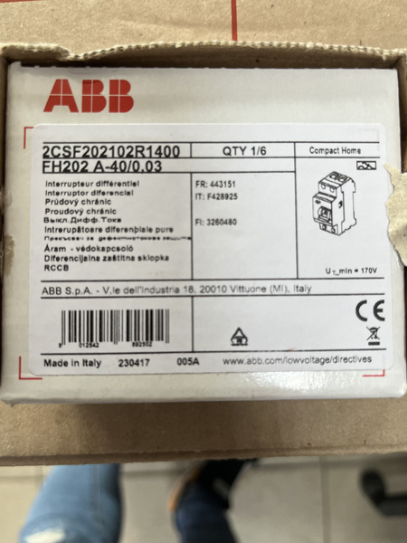 УЗО ABB FH202 A-40/0,03 2-х полюсное тип A 40A 30mA 2 модуля (ВДТ ...