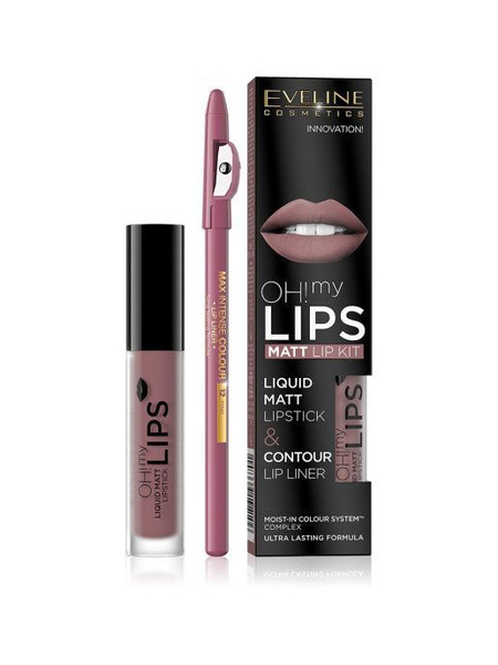 EVELINE.Матовая губная помада №04 серии OH MY LIPS; 4,5мл + Контурный ...
