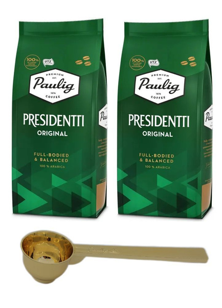 Кофе в зёрнах Paulig Presidentti Original 250 г, набор из 2 шт, ложка ...