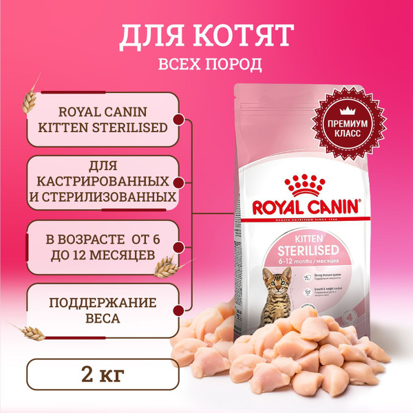 Сухой корм для стерилизованных котят от 6 месяцев Royal Canin Kitten ...