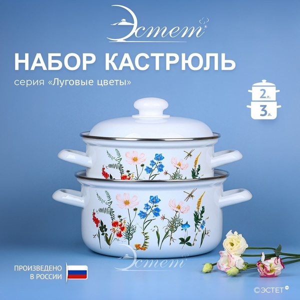 Набор кастрюль с крышкой "ЭСТЕТ" эмалированные 2 и 3 литра / кастрюля ...