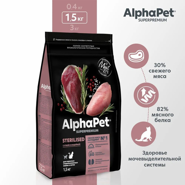 Корм для кошек премиум сухой AlphaPet Superpremium для стерилизованных ...
