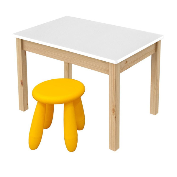 Детский стол 77х55 см бесцветный лак/белый с желтым табуретом - купить ...