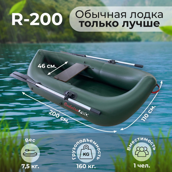 Лодка надувная для рыбалки одноместная гребная ПВХ Ондатра R200 ...