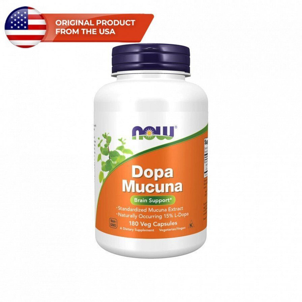 Dopa Mucuna, L-Dopa, NOW, 180 капсул для поднятия дофамина, энергии ...