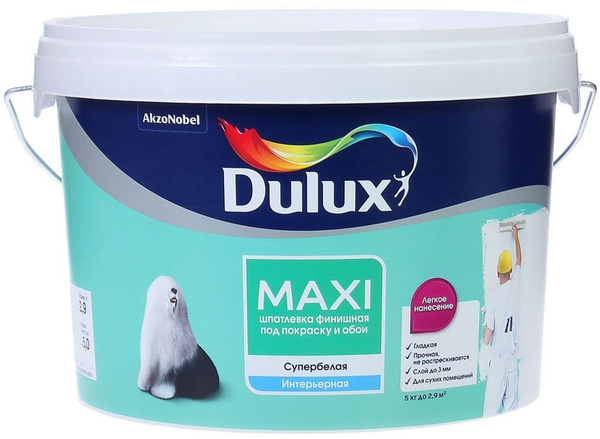 DULUX Maxi шпатлевка под покраску и обои финишная супербелая (5кг ...