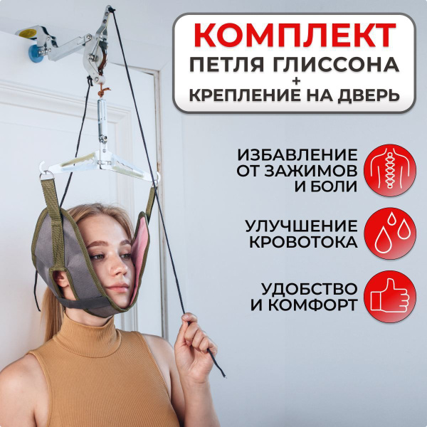Петля Глиссона с креплением на дверь/тренажер для шеи и вытяжения ...