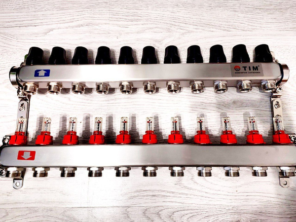 Коллекторная группа на 11 контуров для теплого пола из нержавейки плюс ...