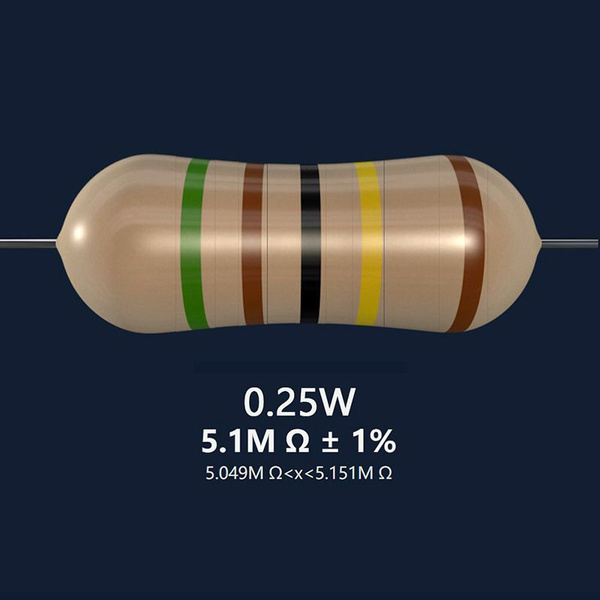 Металлопленочный резистор, номинал сопротивления 5.1M Ом, точность 1% ...